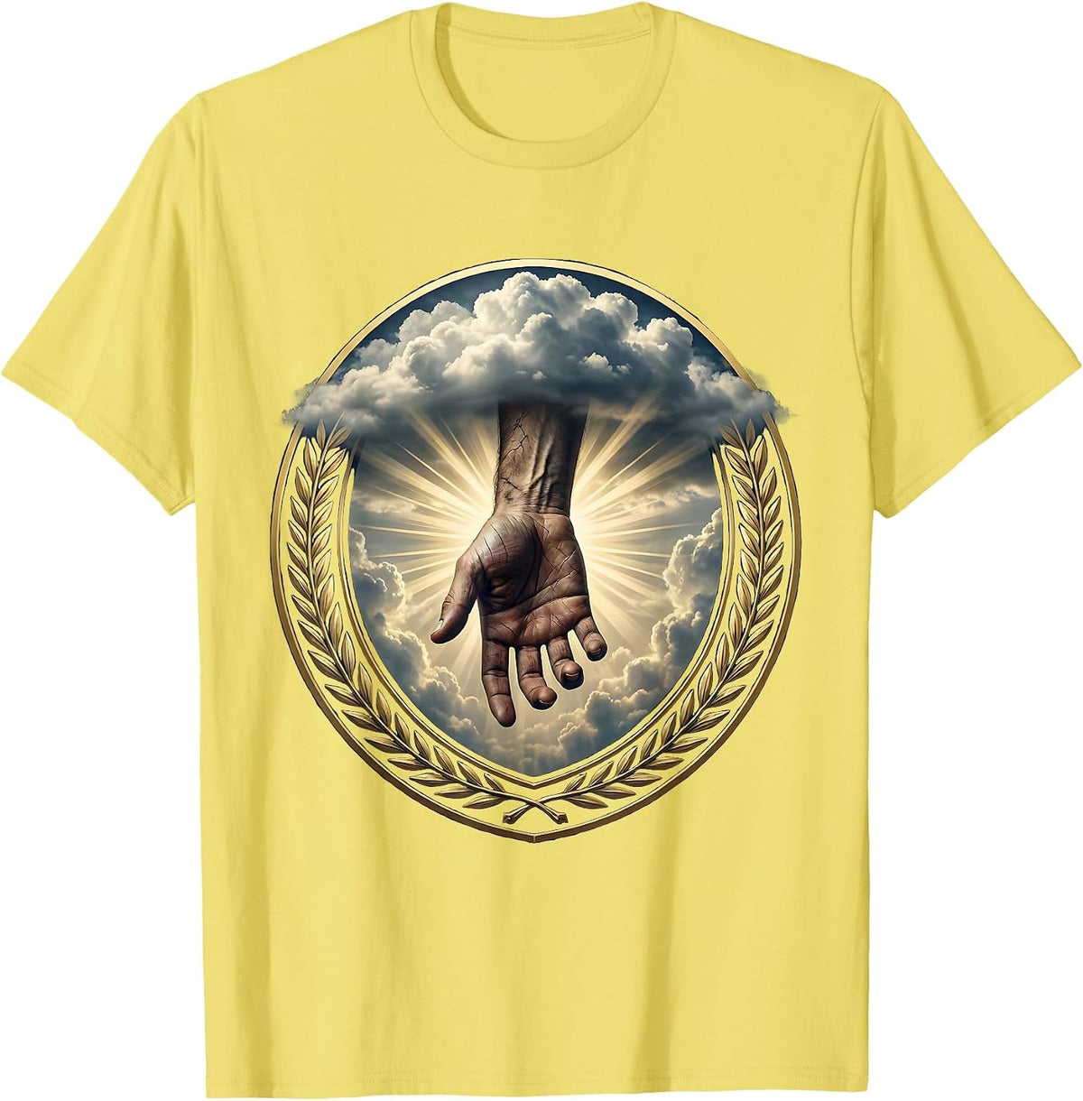 Men's Nail-Scarred Hand From the Clouds Christian Design T-Shirt - Lemon Yellow