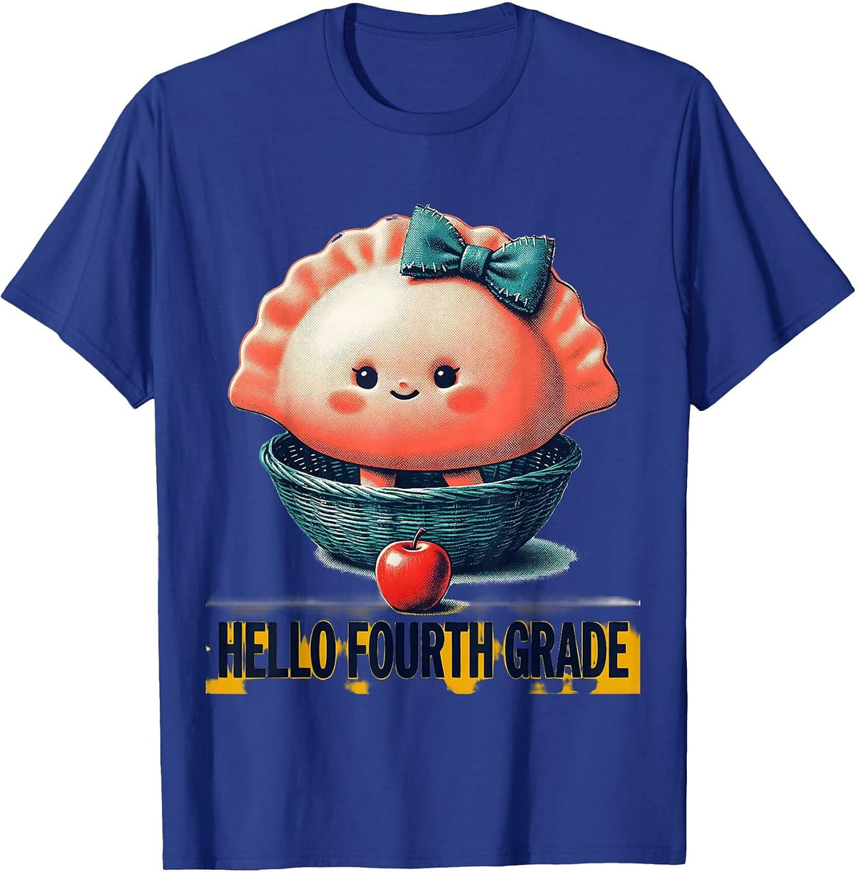 Men's Hello Fourth Grade Cute Dumpling Girl First Day of School T-Shirt - Royal Blue