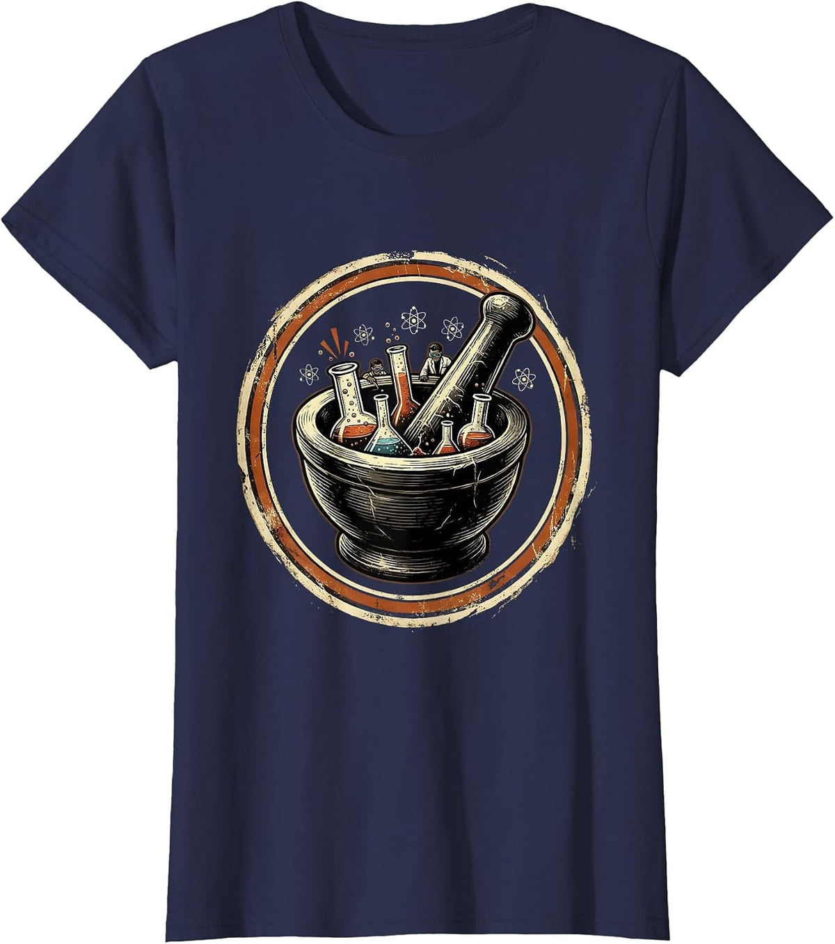 Women's Mortar and Pestle Tiny Scientists Illustration T-Shirt - Navy Blue
