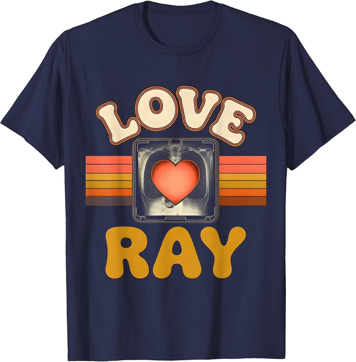 Men's Love Ray Retro 70s Radiology Tech Valentine Skeleton Humor T-Shirt - Navy Blue