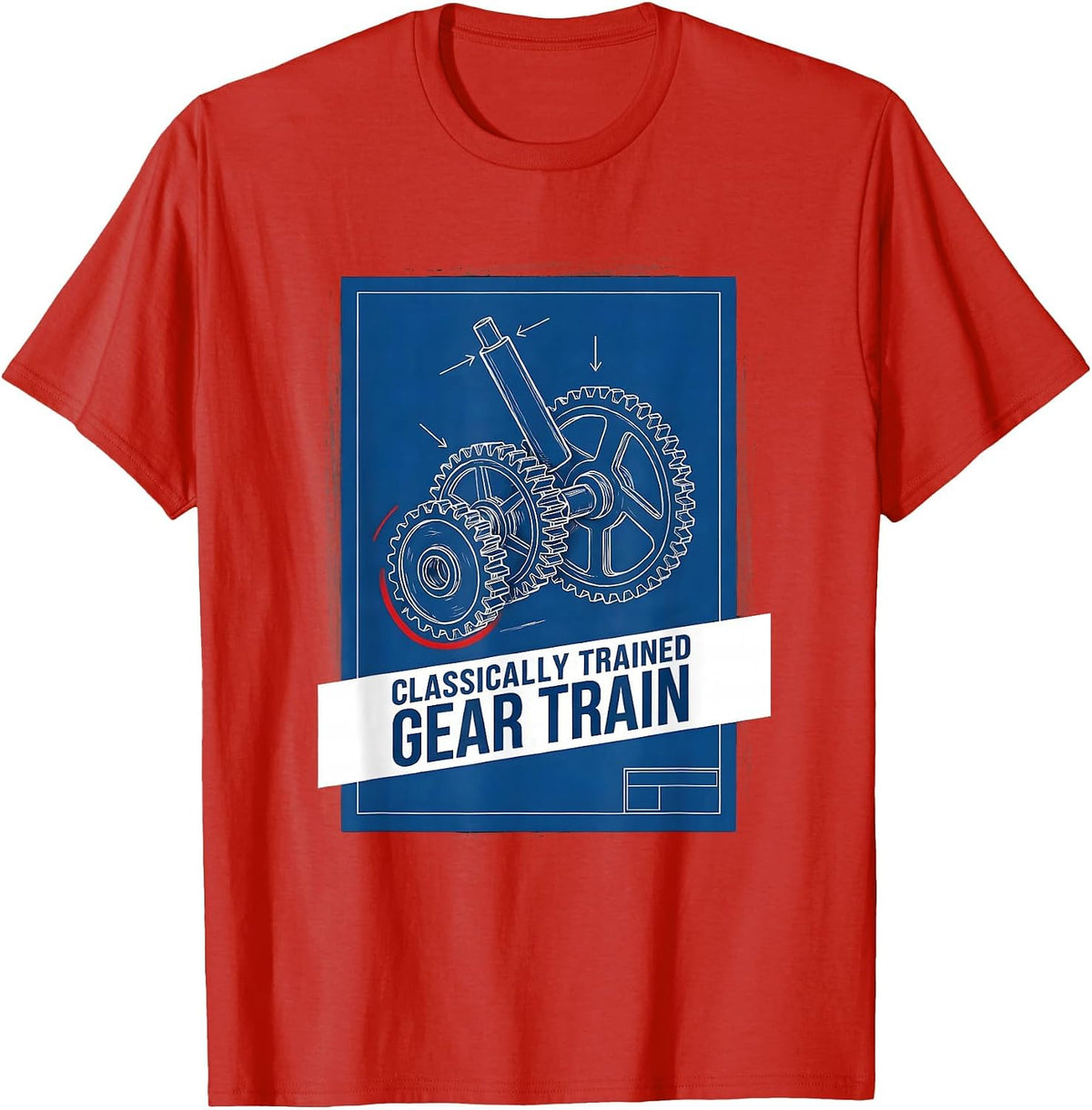 Men's Classically Trained Gear Train Technical Blueprint Retro T-Shirt - Red