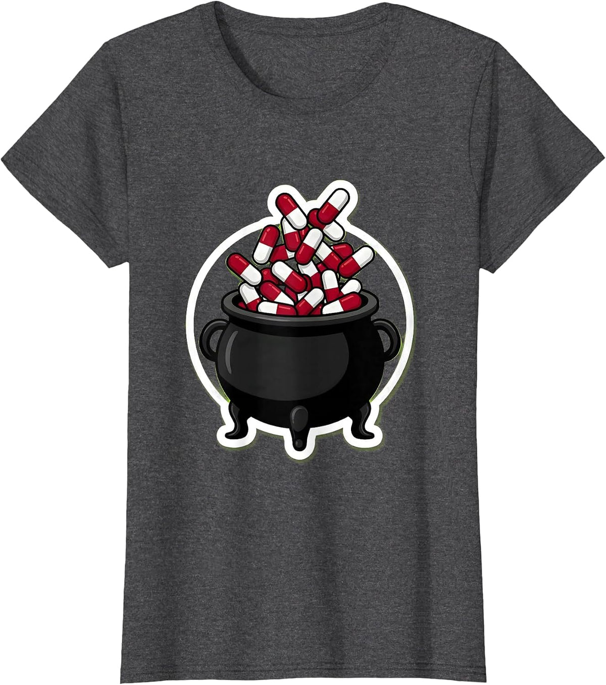 Women's Nurse Halloween Witch Cauldron Pill Potion Design T-Shirt - Dark Heather Grey