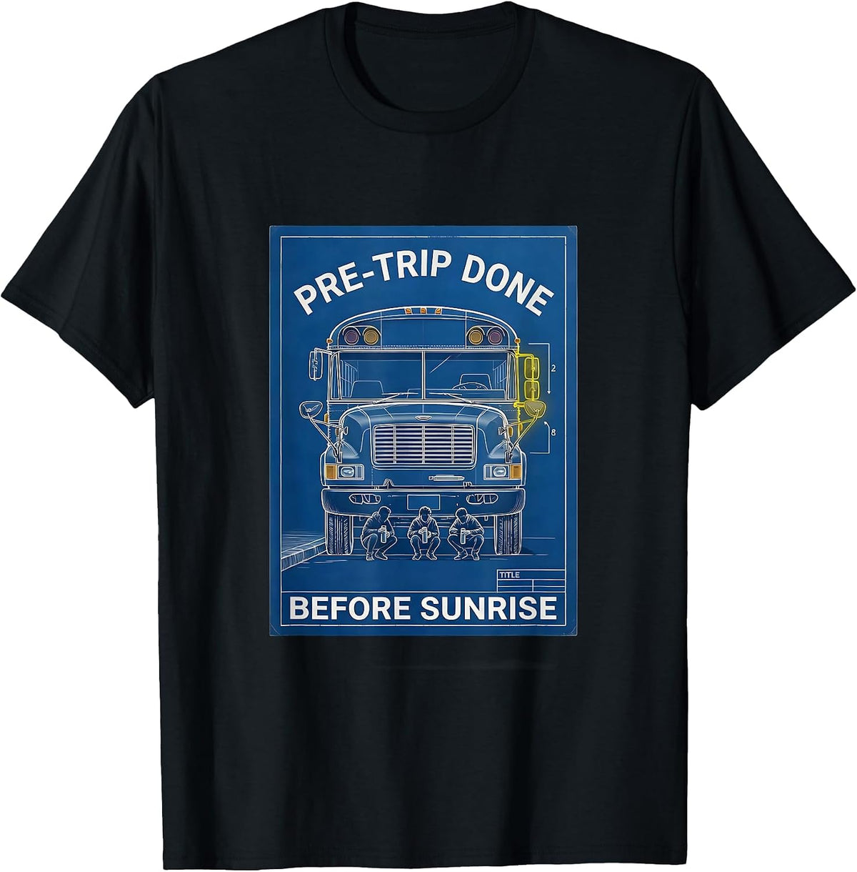 Men's Pre-Trip Done Before Sunrise Technical Blueprint School Bus T-Shirt - Black
