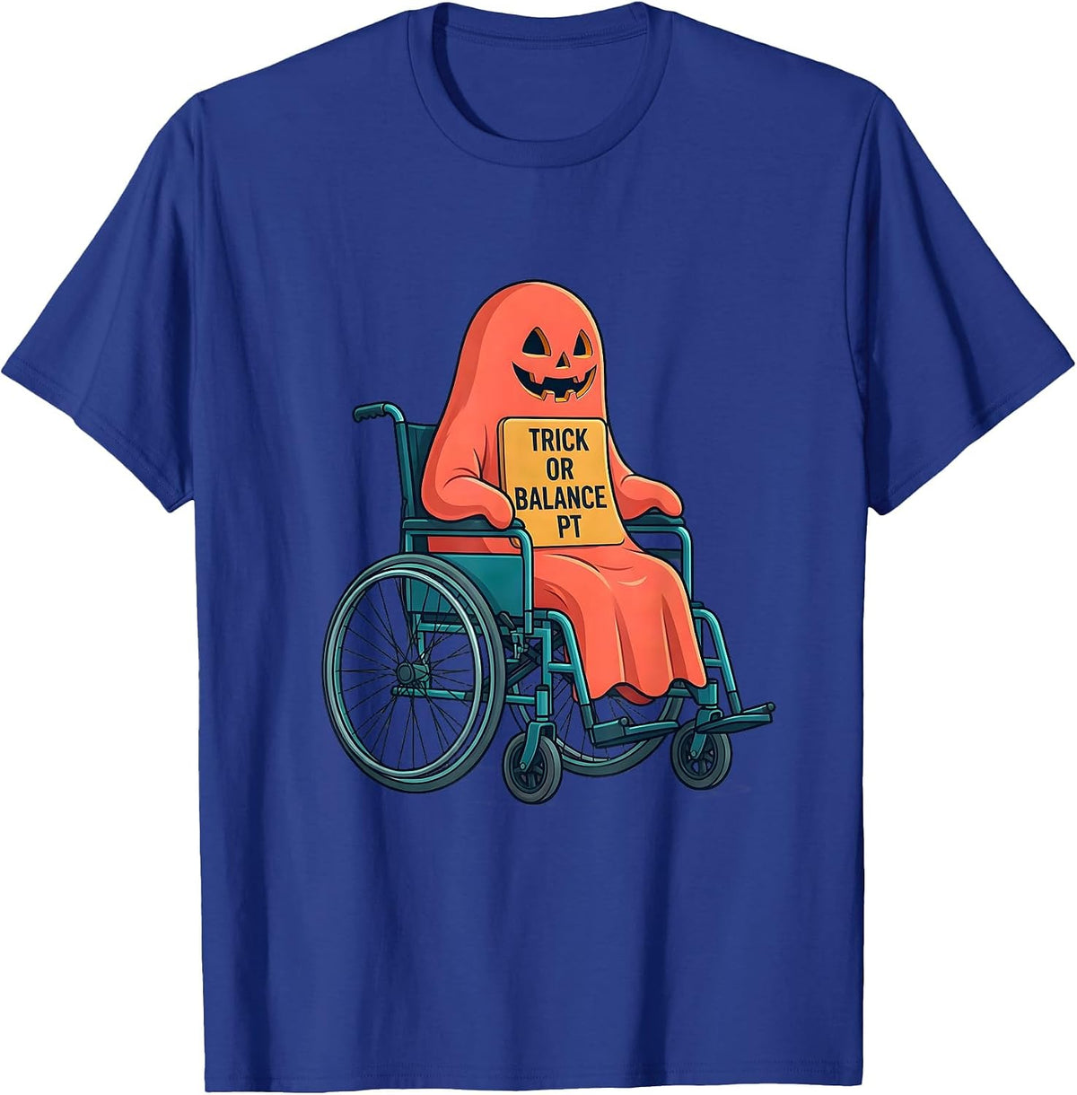 Trick Or Balance PT Funny Physical Therapy Halloween Ghost T-Shirt - Royal Blue