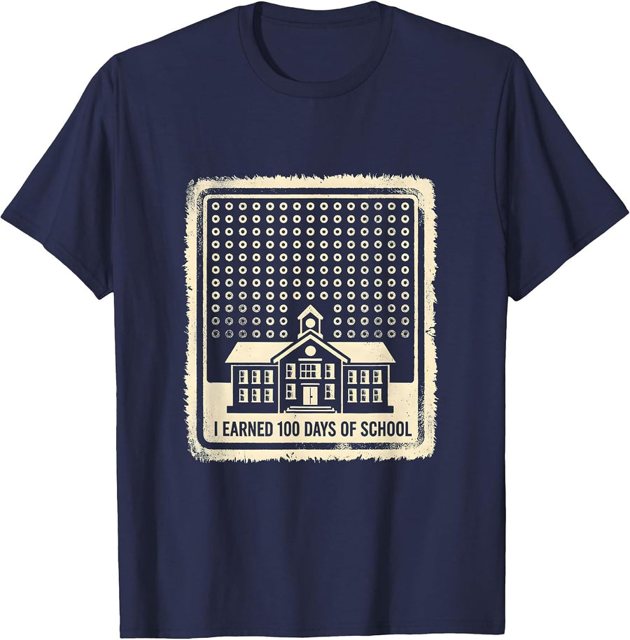 I Earned 100 Days of School Rubber Stamp Teacher Student T-Shirt - Navy Blue