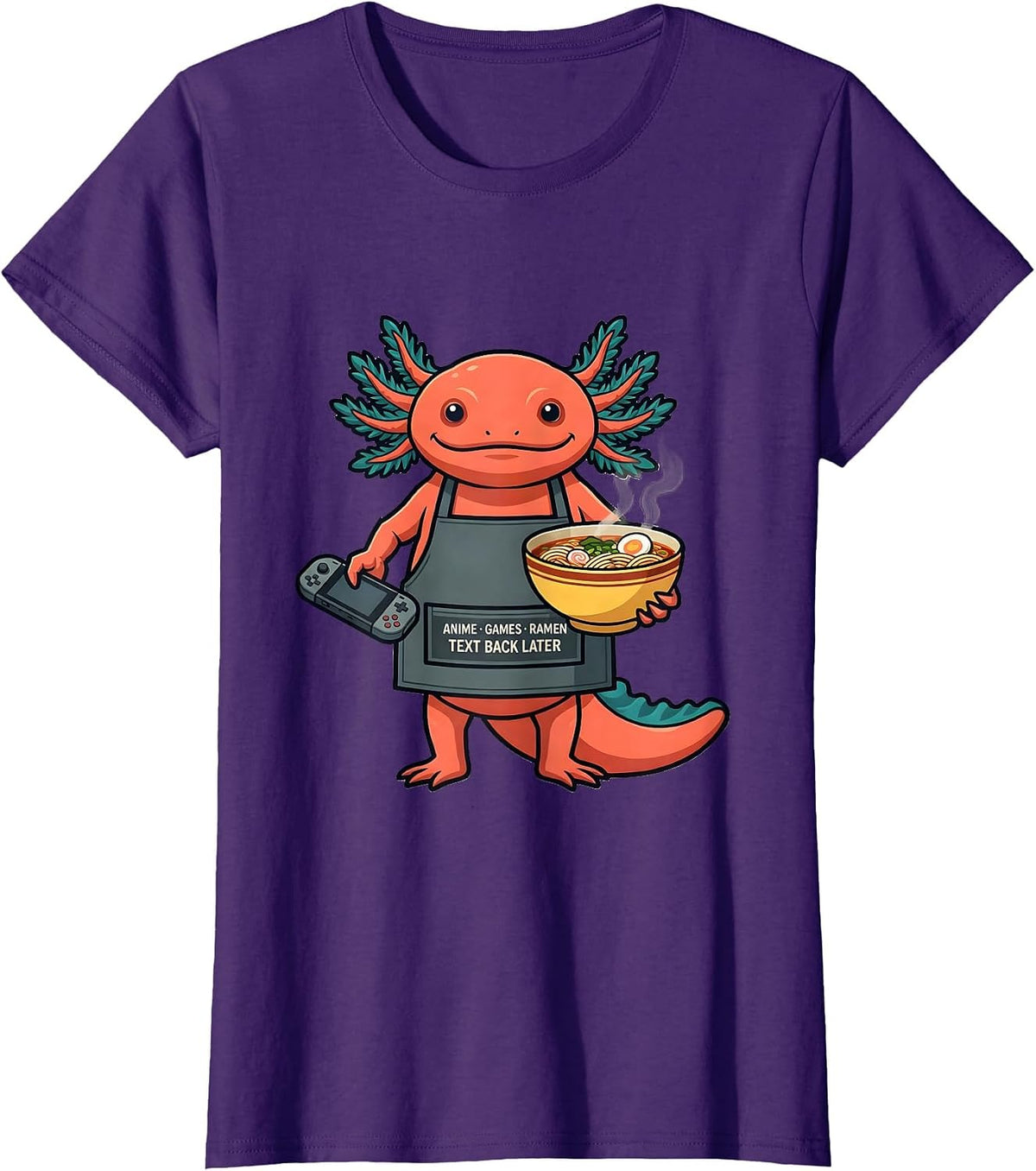 Women's anime games ramen text back later Funny Anime Cat Gamer Gift T-Shirt - Purple