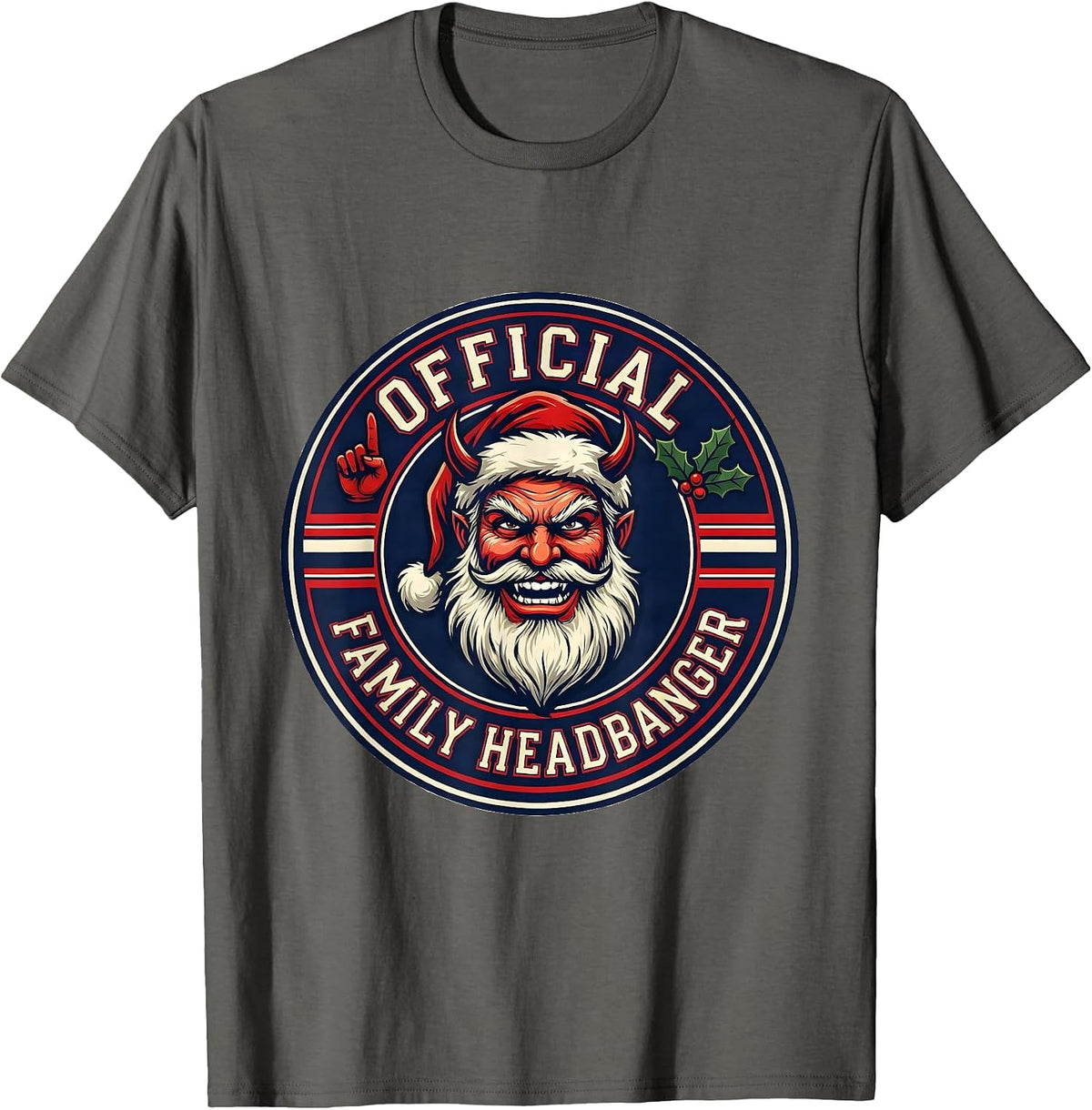 Official Family Headbanger Funny Heavy Metal Christmas Rock T-Shirt - Asphalt Grey