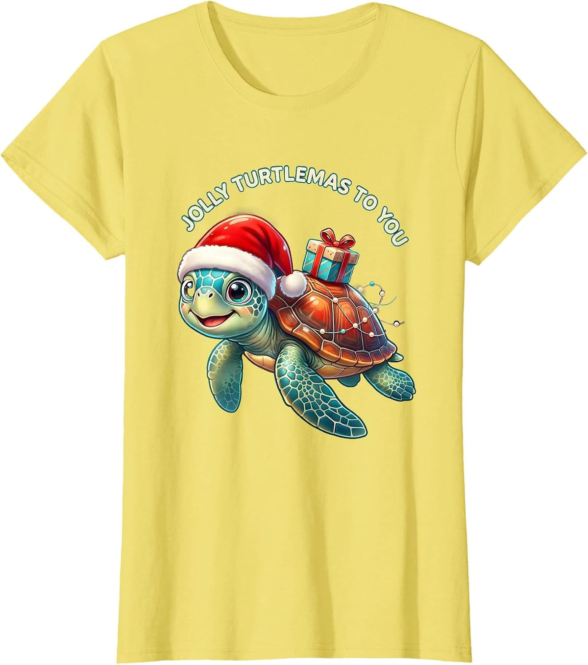 Jolly Turtlemas To You Cute Sea Turtle Santa Hat Christmas T-Shirt - Lemon Yellow
