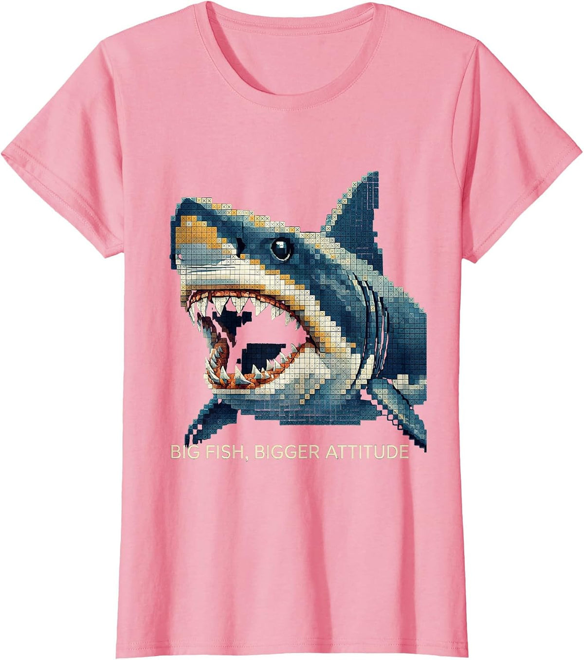 Women's Big Fish Bigger Attitude Bold Shark Design T-Shirt - Pink
