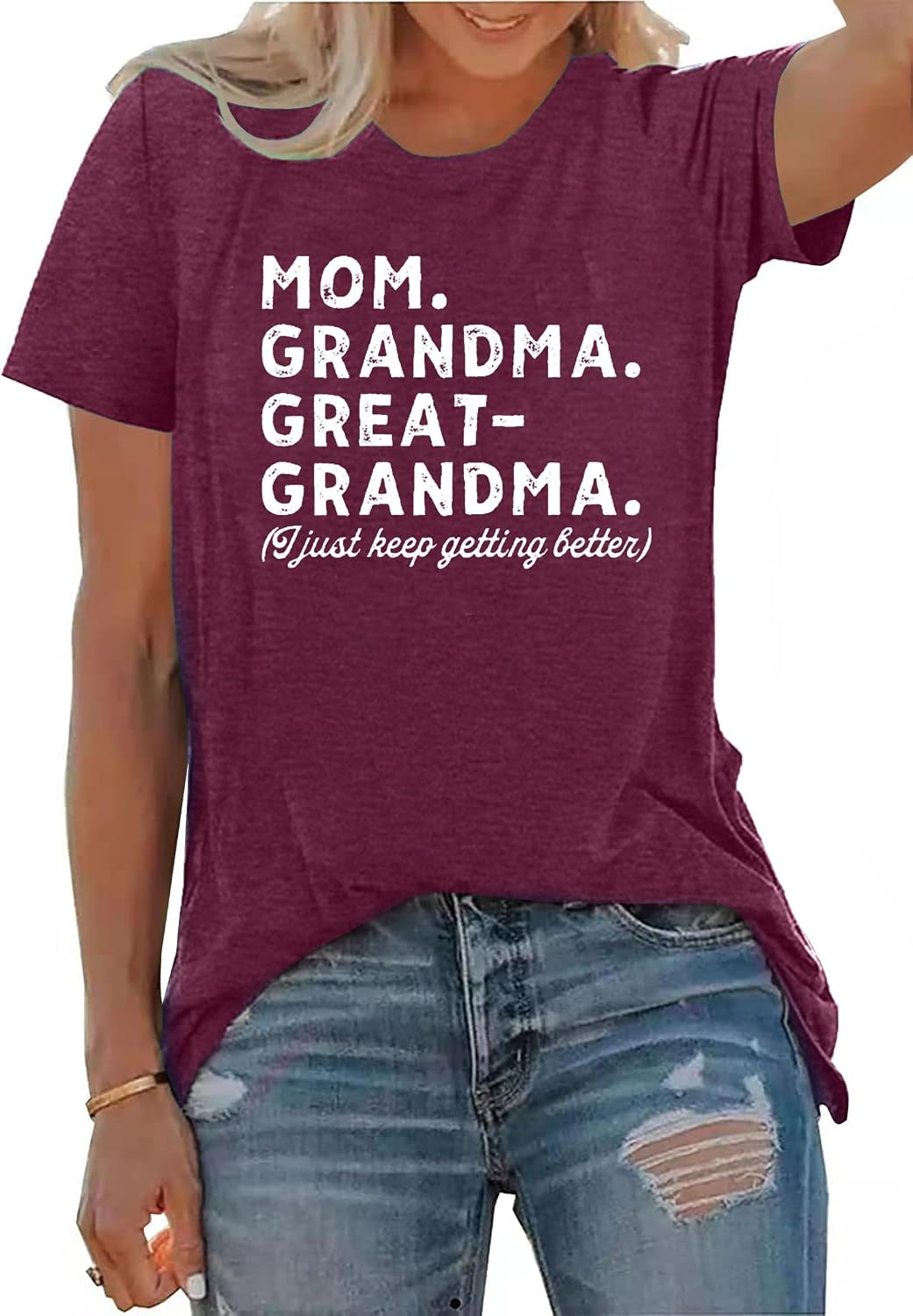 Grandma Shirts Women Mom Grandma Great Grandma Graphic Tshirts Grandmom Gifts Tops Casual Gigi Tees Shirt - A-wine Red