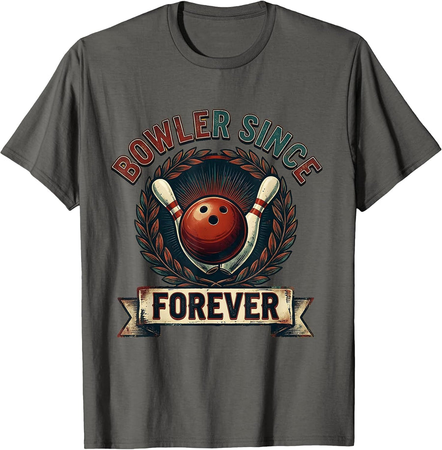 Bowler Since Forever Vintage Bowling League Design T-Shirt - Asphalt Grey