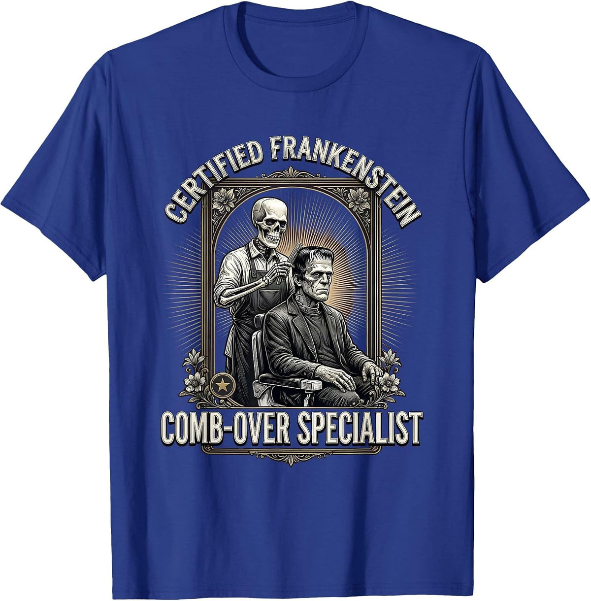 Men's Certified Frankenstein Comb-Over Specialist Funny T-Shirt - Royal Blue
