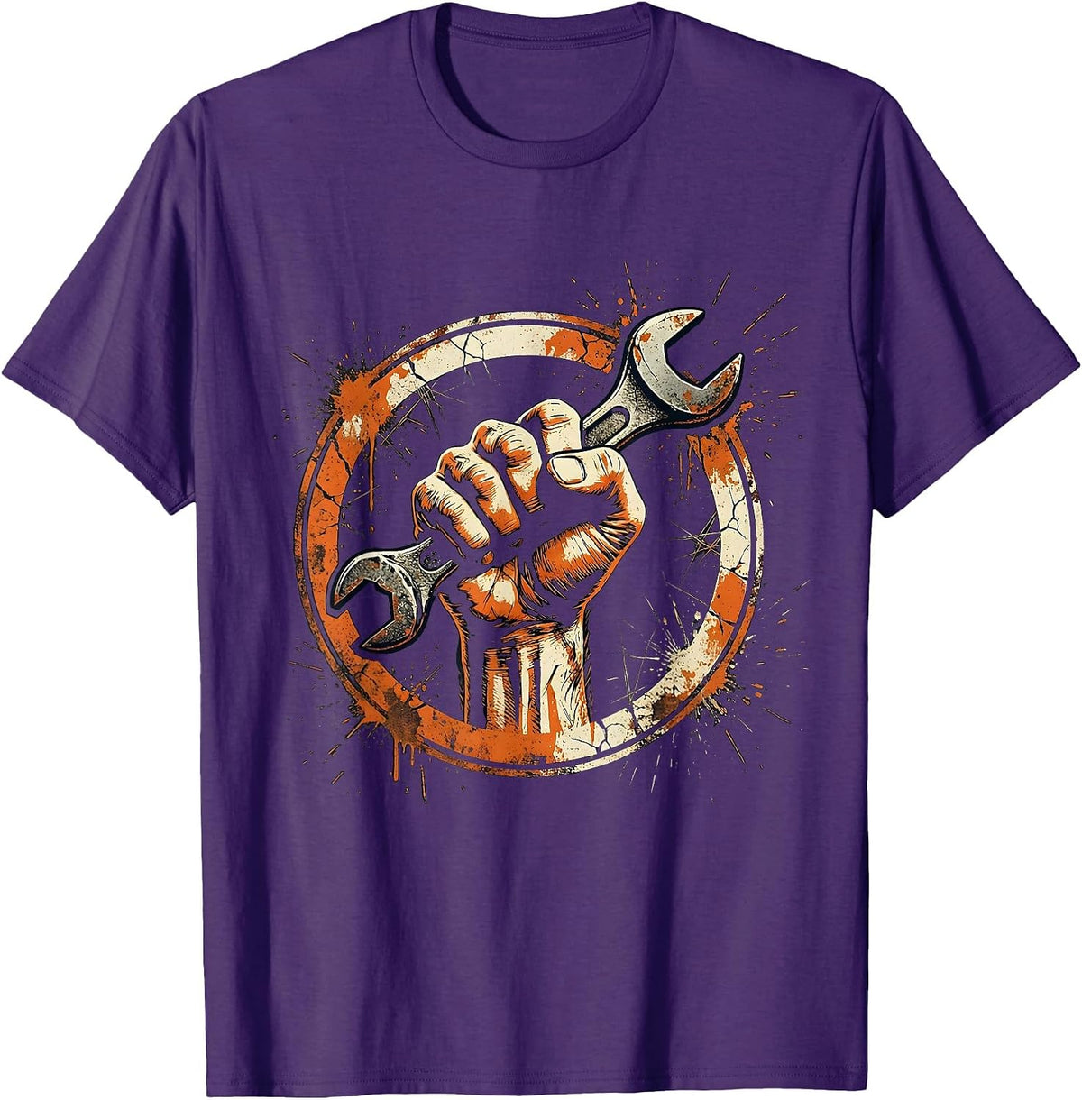 Men's Mechanic Torque Wrench Grip Graphic Tee T-Shirt - Purple