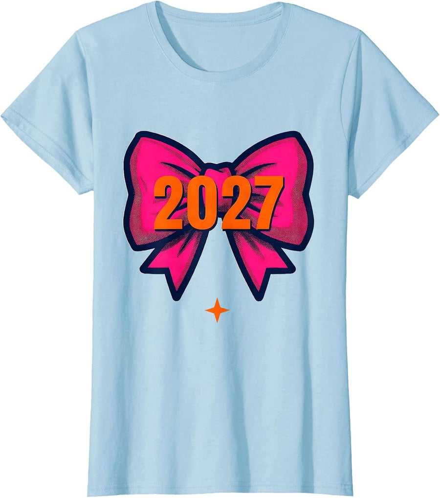 Women's 2027 Coquette Bow New Year Eve Party Girly Bow Lover T-Shirt - Baby Blue
