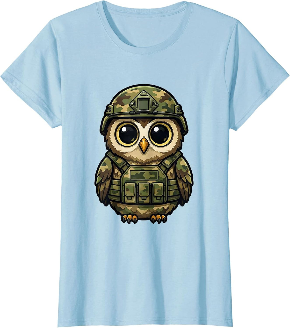 Toddler Camo Owl Cute Baby Woodland Illustration T-Shirt - Baby Blue