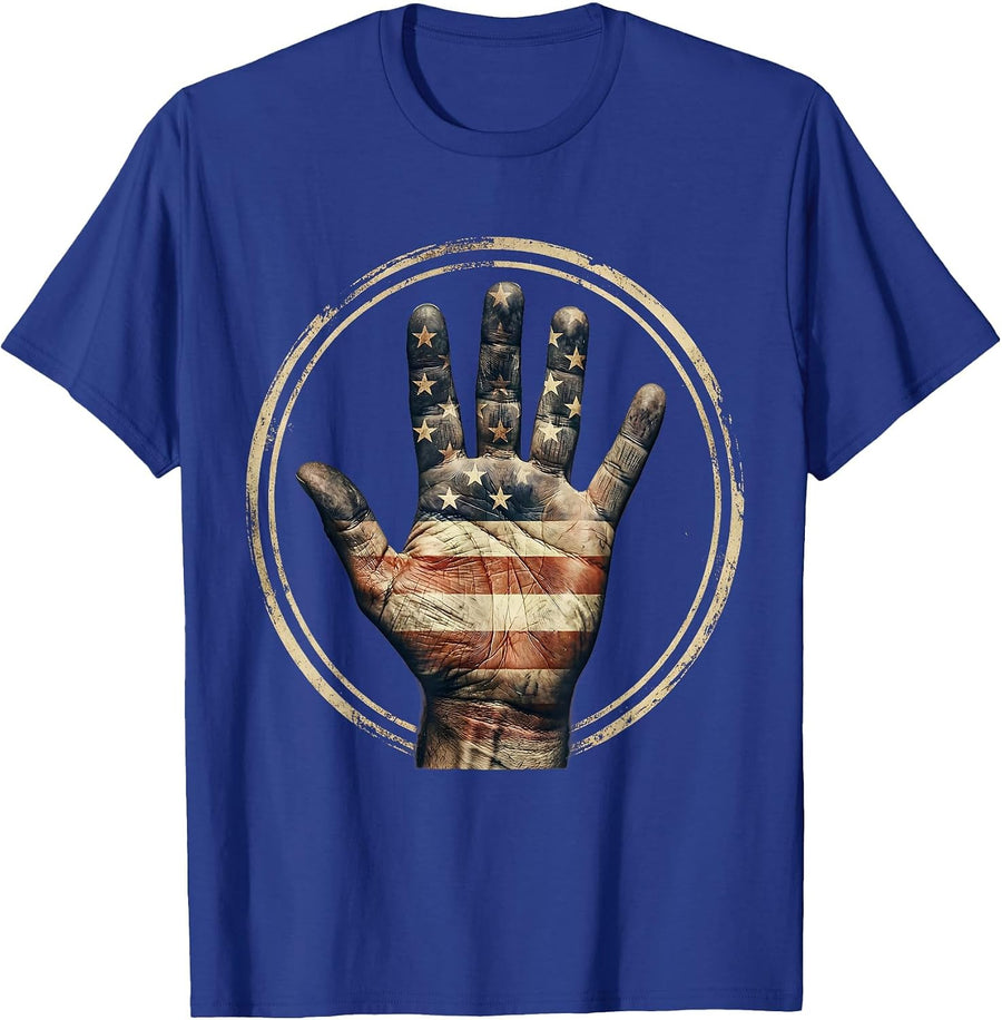 American Flag Heart Pledge Patriotic Graphic T-Shirt - Royal Blue