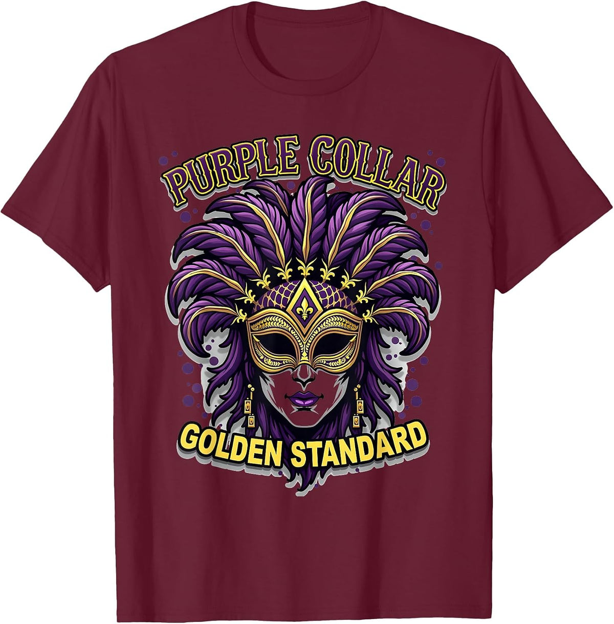 Purple Collar Golden Standard Mardi Gras Design T-Shirt - Burgundy