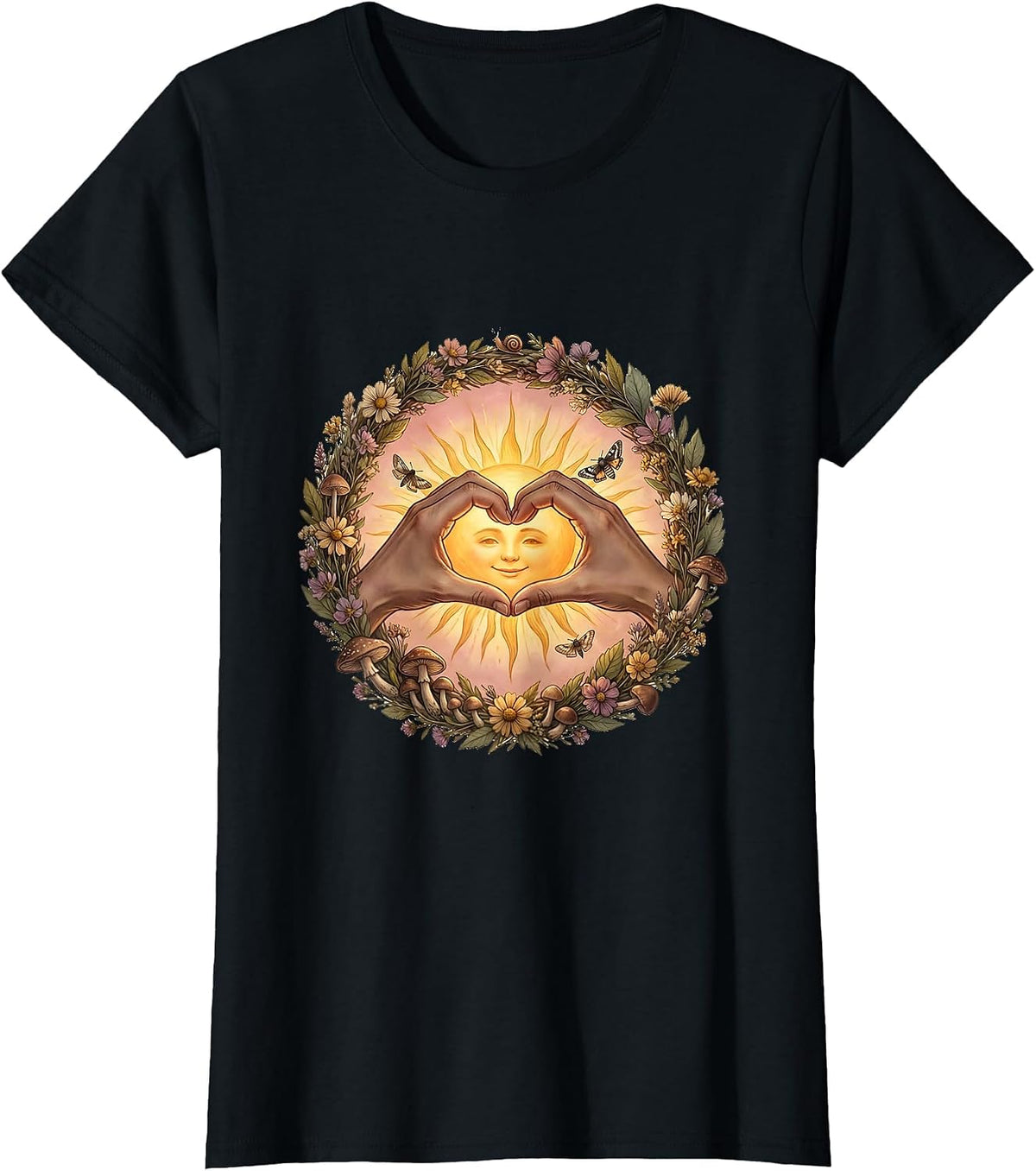 Women's Suicide Awareness Heart Hands Sunrise Graphic T-Shirt - Black