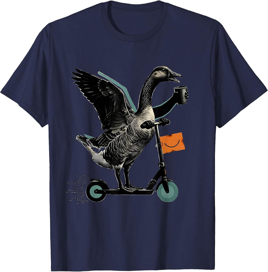 Interlocked Goose Scooter Silly ABA Therapist Humor T-Shirt - Navy Blue