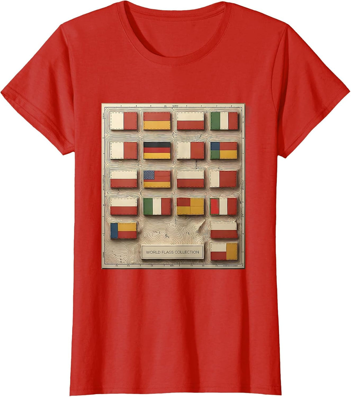 World Flags Collection Topographic Contour Geography Lover T-Shirt - Red