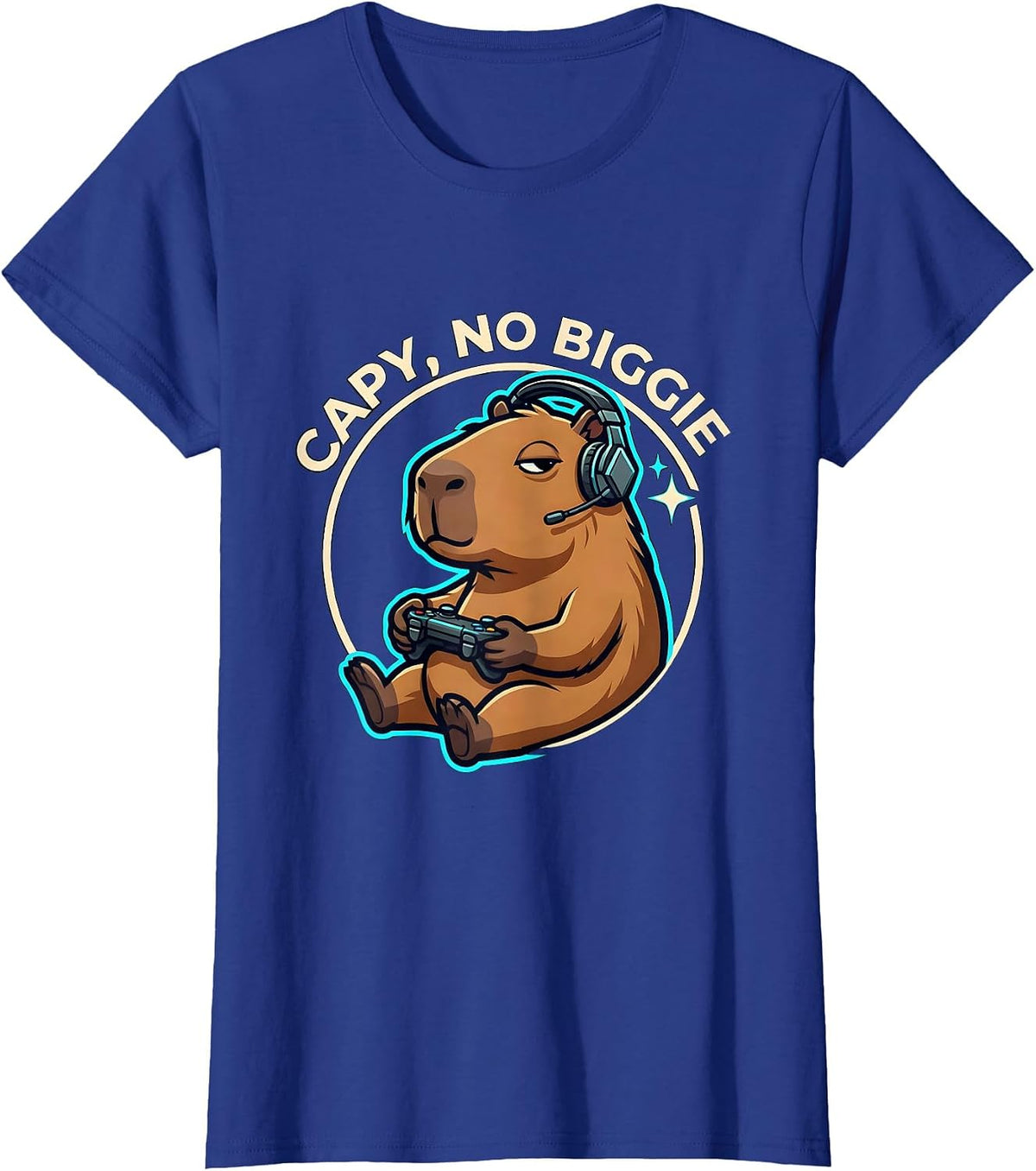Women's Capy, No Biggie Funny Capybara Gaming Meme Youth T-Shirt - Royal Blue