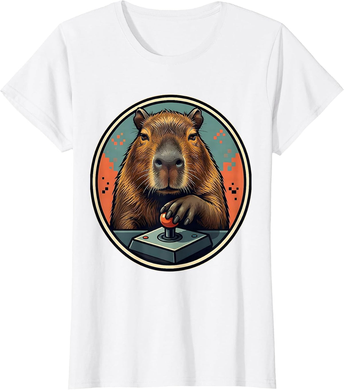 Capybara Gamer Badge Humor Animal Lover Gift T-Shirt - White