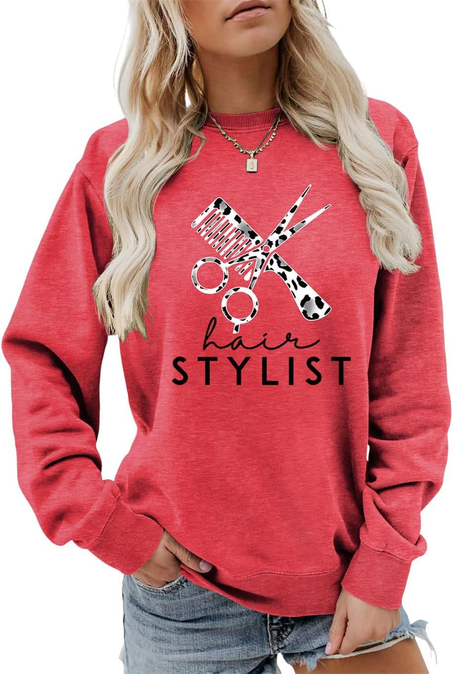 Hair Stylist Sweatshirt, Women's Crew Neck Hairdresser Hairstylist Sweatshirts, Barber Gifts, Cosmetologist Shirts - Red