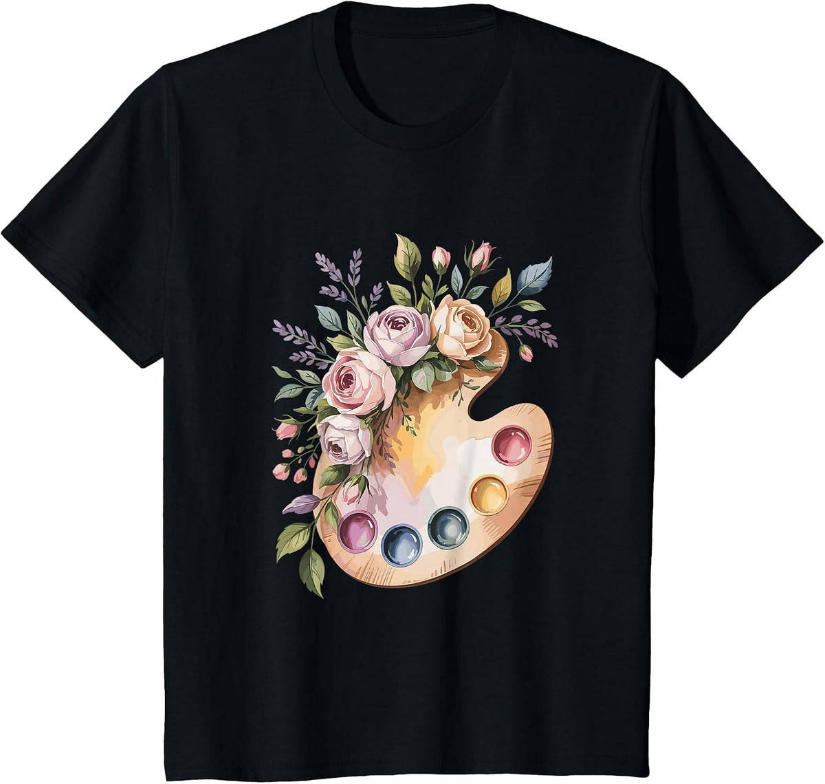 Floral Paint Palette Flower Art Teacher Artist Lover T-Shirt - Black