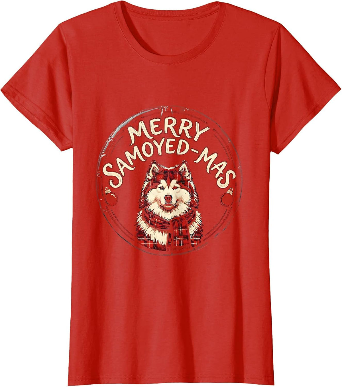 Merry Samoyed-mas Bold Hand-Lettered Dog Breed Christmas T-Shirt - Red