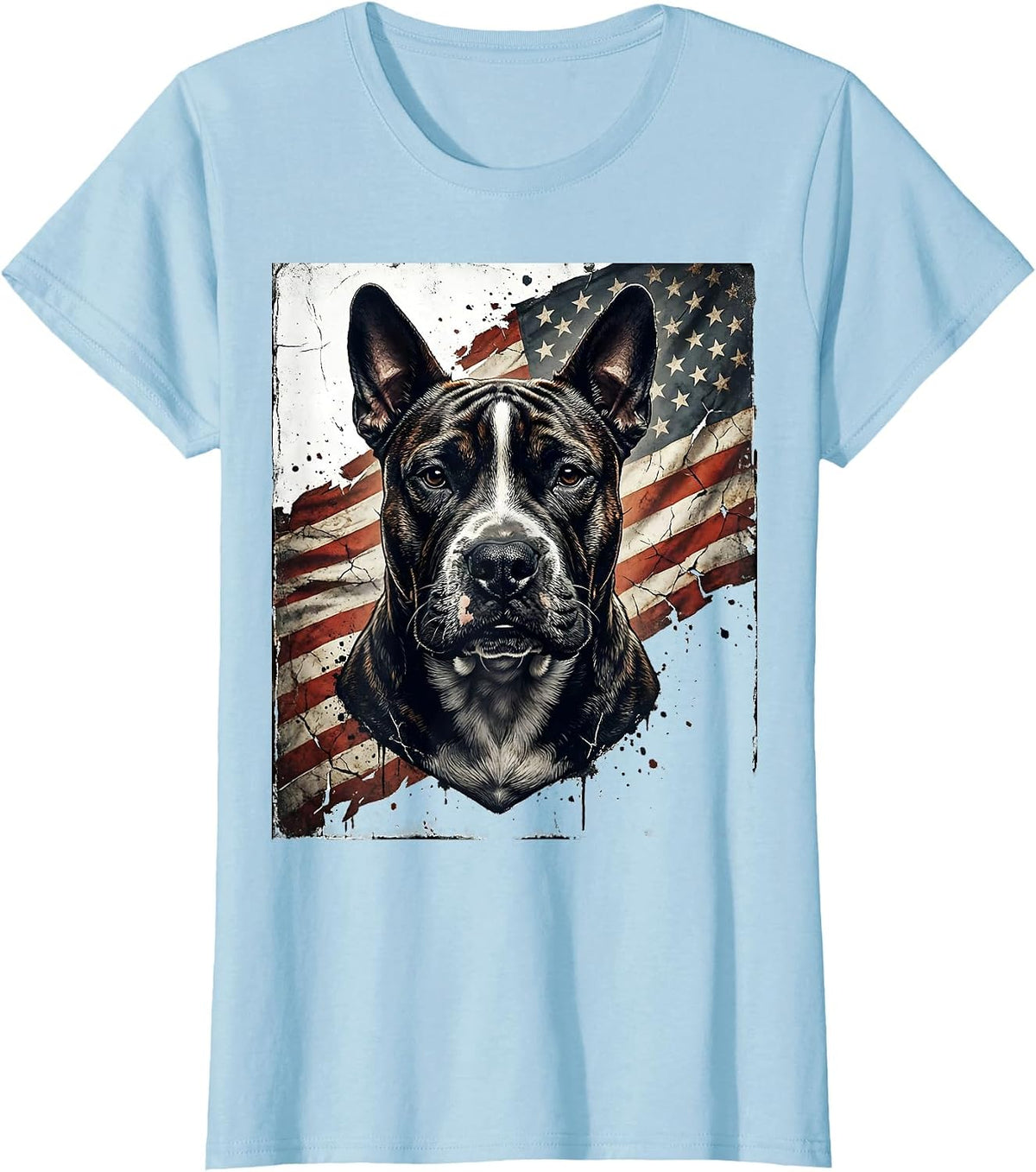 Bull Terrier Distressed Patriotic Dog Lover American Flag T-Shirt - Baby Blue