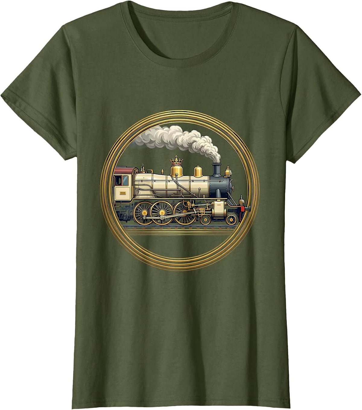 Women's Heraldic Big Boy 4014 Steam Locomotive Enthusiast Retro T-Shirt - Olive Green