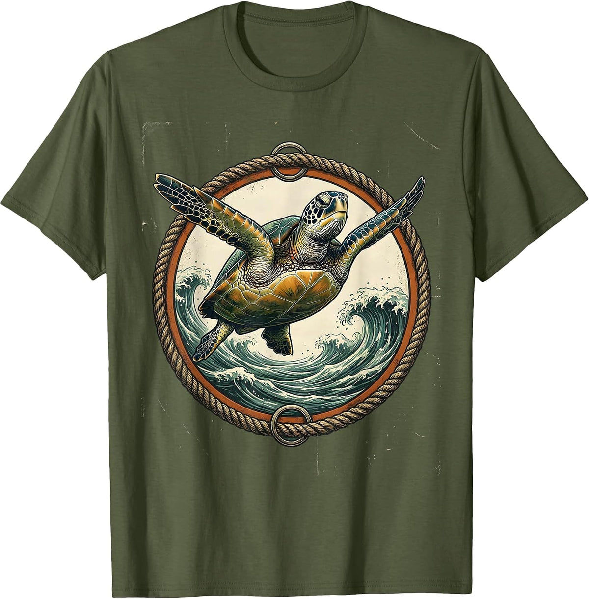 Sea Turtle Gliding Through the Open Ocean T-Shirt - Olive Green