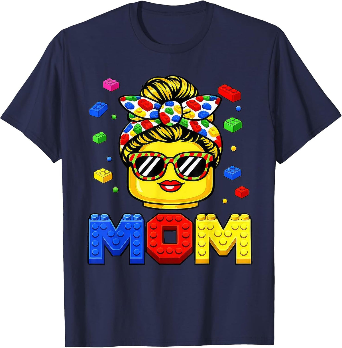 Family Mom Master Builder Building Bricks Blocks Mothers Day T-Shirt - Navy Blue