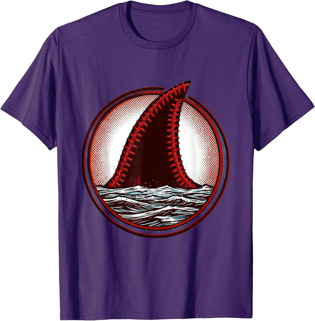 Baseball Shark Fin Graphic Tee T-Shirt - Purple