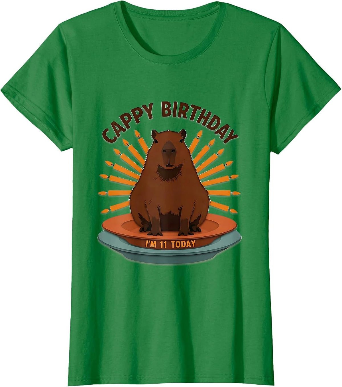 Women's Cappy Birthday I'm 11 Today Kawaii Capybara Birthday Gift T-Shirt - Kelly Green