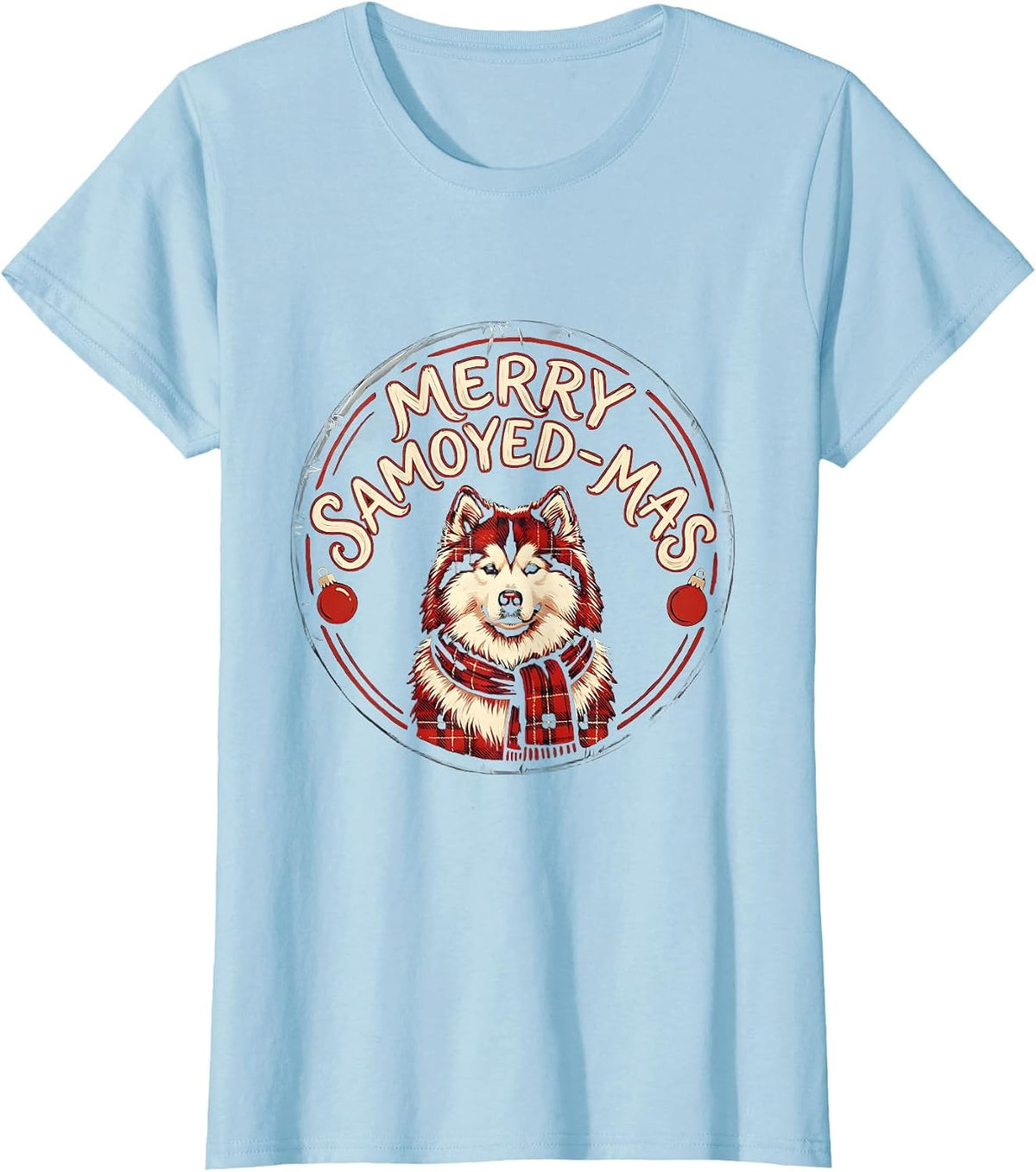 Merry Samoyed-mas Bold Hand-Lettered Dog Breed Christmas T-Shirt - Baby Blue