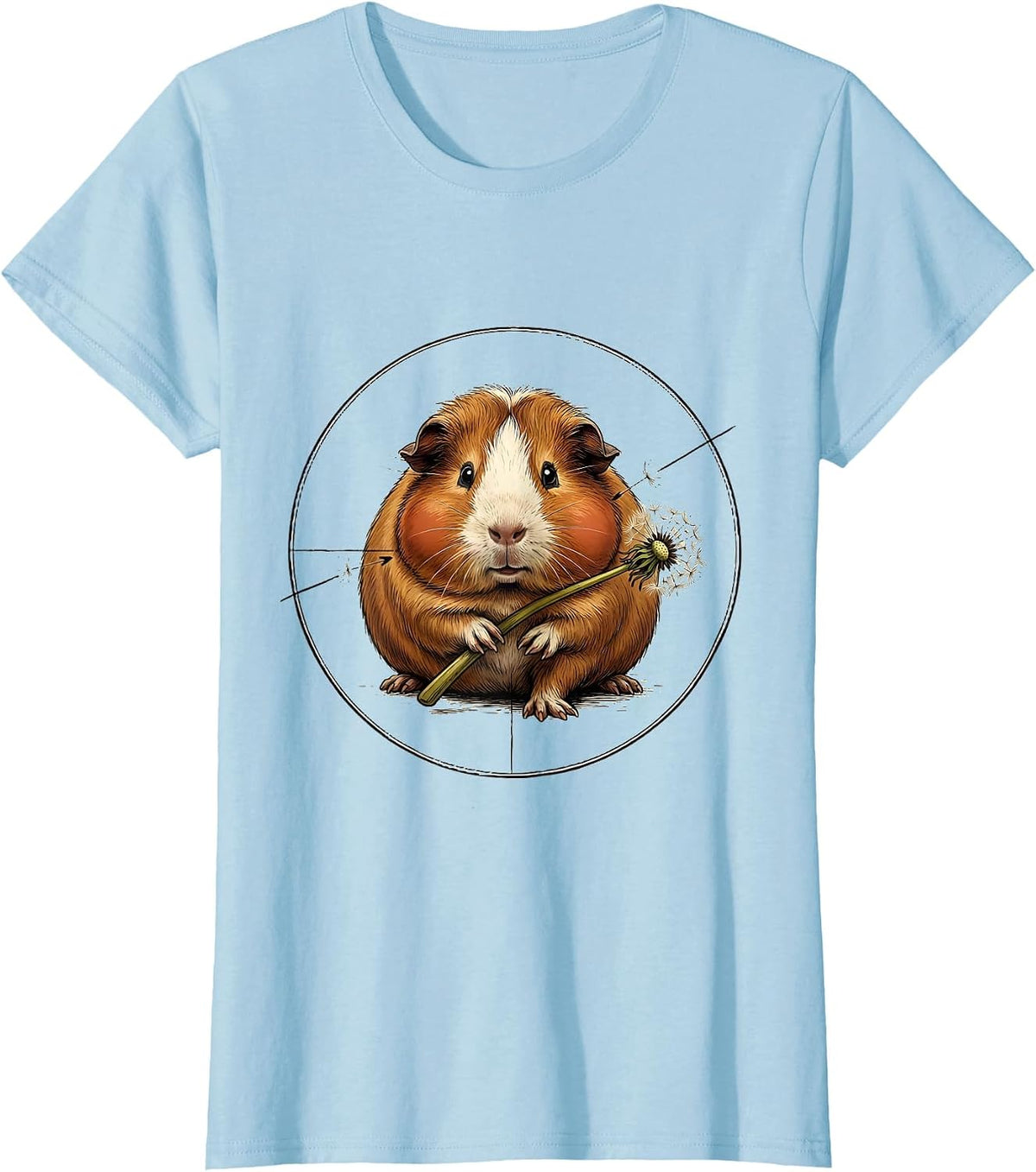 Women's Spherical Guinea Pig Dandelion Humor Pig Lover T-Shirt - Baby Blue