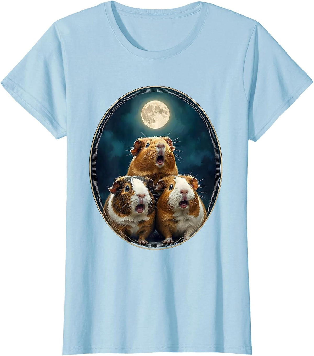 Women's Three Guinea Pig Moon Meme Parody Novelty Humor T-Shirt - Baby Blue