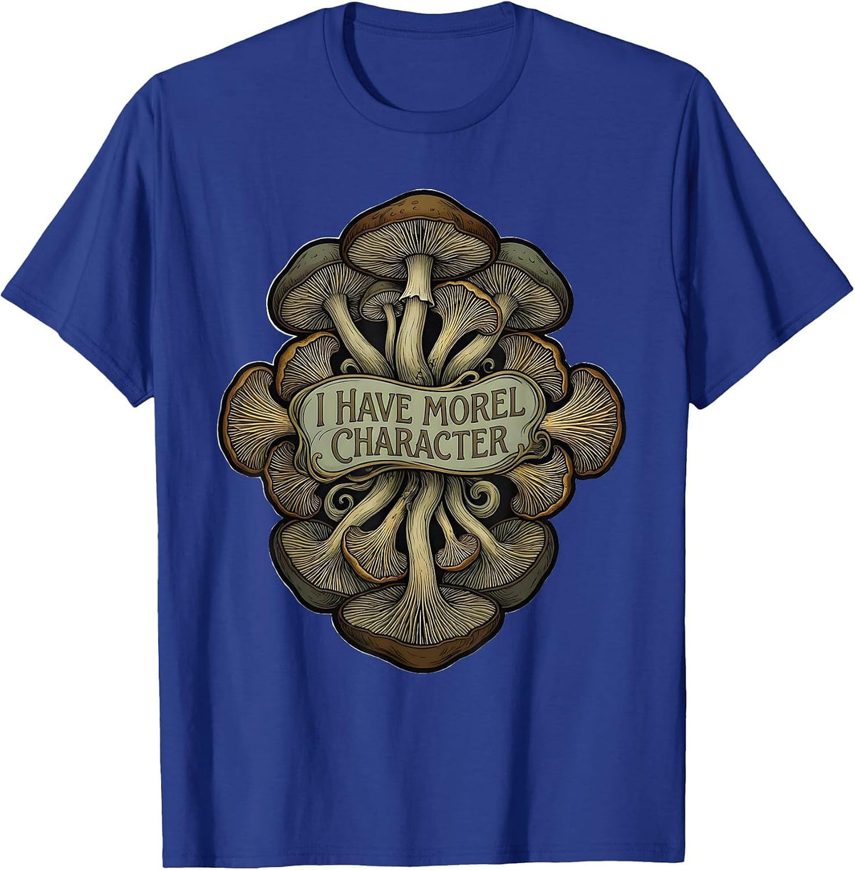 Men's I Have Morel Character Art Nouveau Mushroom Foraging Humor T-Shirt - Royal Blue