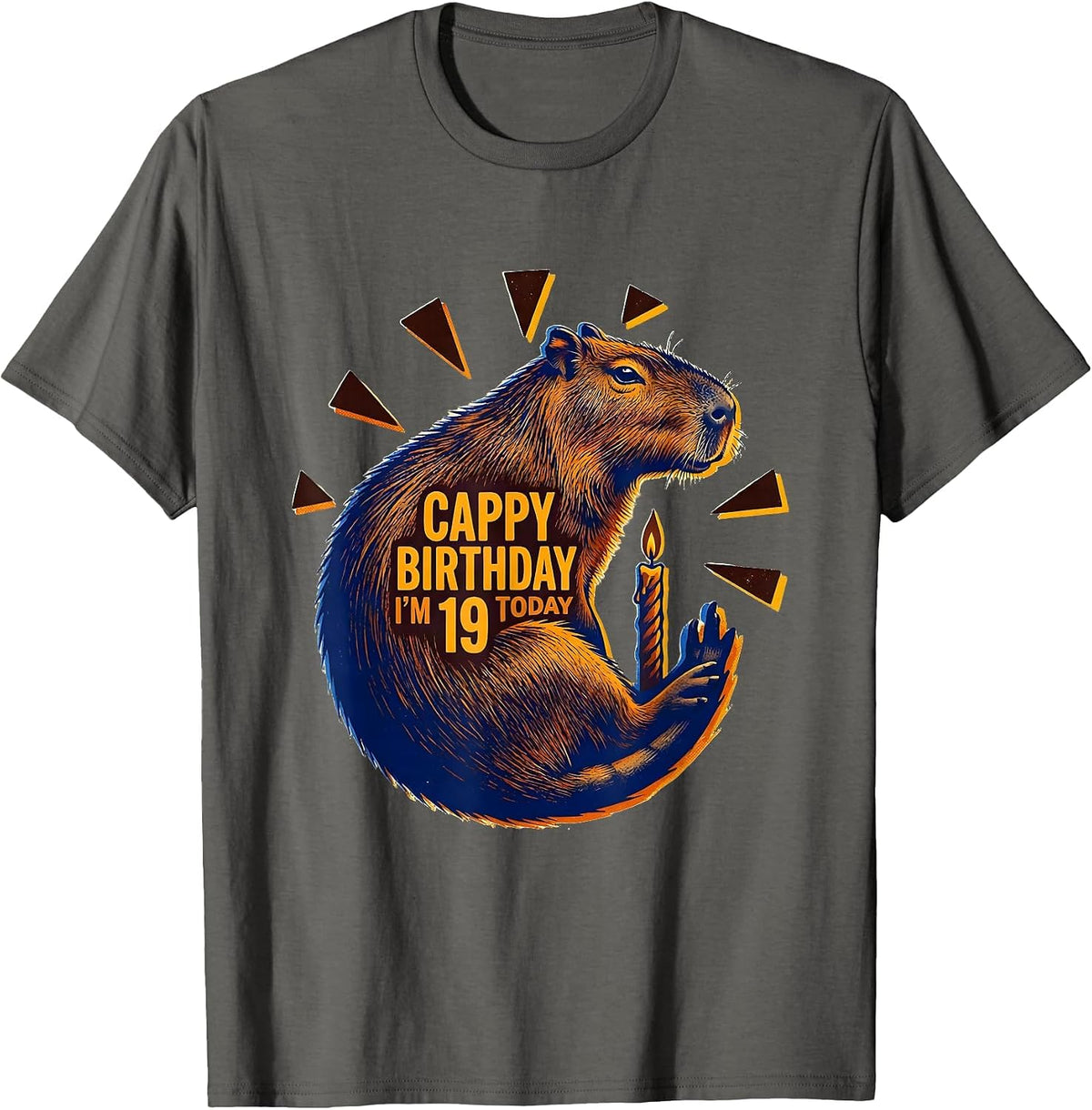 Cappy Birthday I'm 19 Today Funny Capybara Birthday Gift T-Shirt - Asphalt Grey