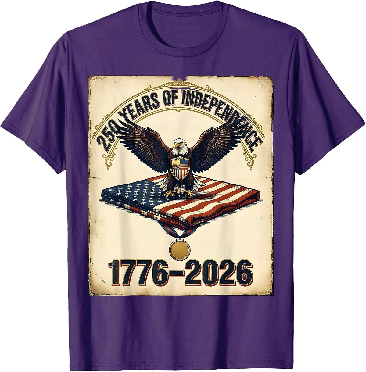Men's 250 Years Of Independence 1776–2026 Vintage Patriotic Eagle T-Shirt - Purple