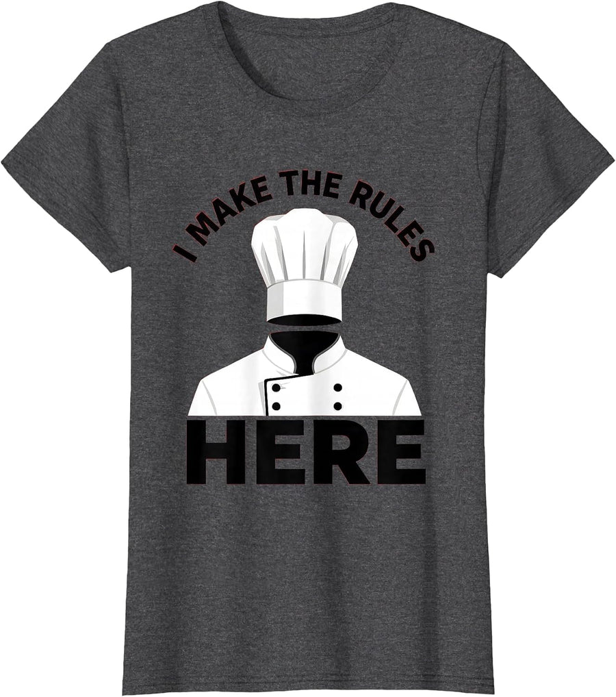 Women's I Make The Rules Here Bold Chef Design T-Shirt - Dark Heather Grey