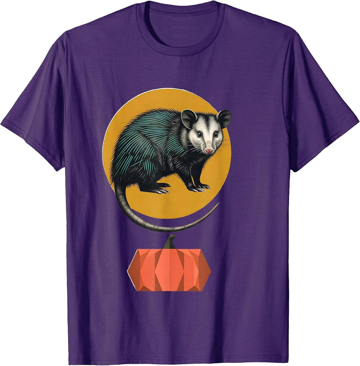 Men's Three-Quarter Opossum Moon Midcentury Halloween Spooky T-Shirt - Purple