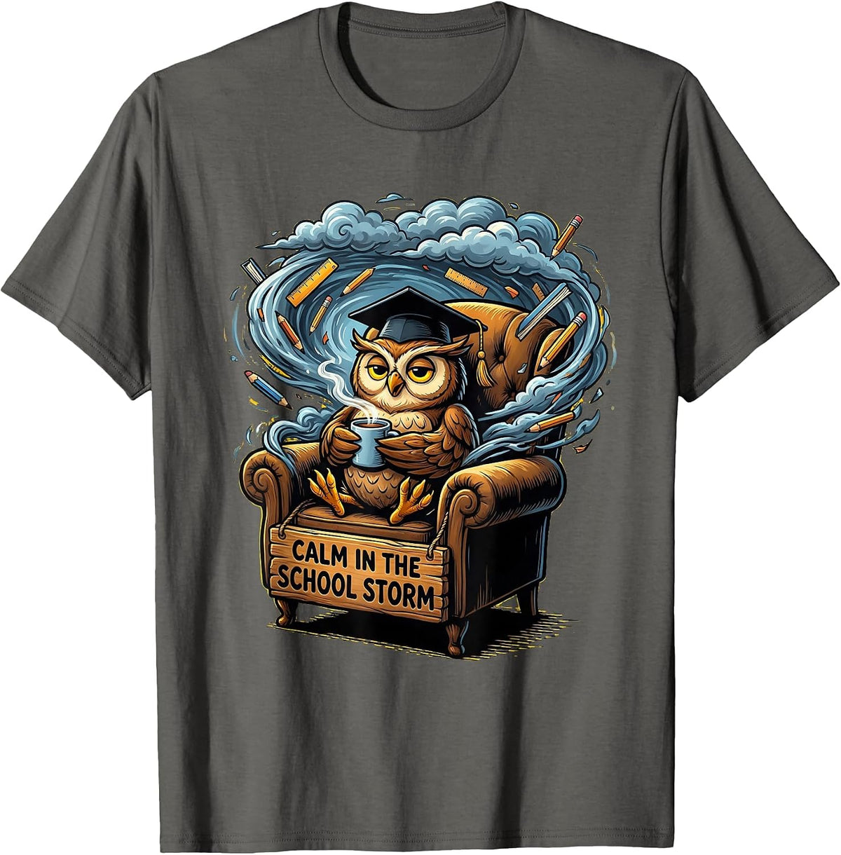 Calm in the School Storm School Psychologist Design T-Shirt - Asphalt Grey