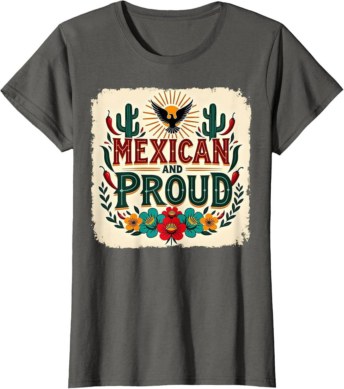Eagles & Hawks T-Shirt - Asphalt Grey-viva Mexico Mexican and Proud Eagle Cactus Chili