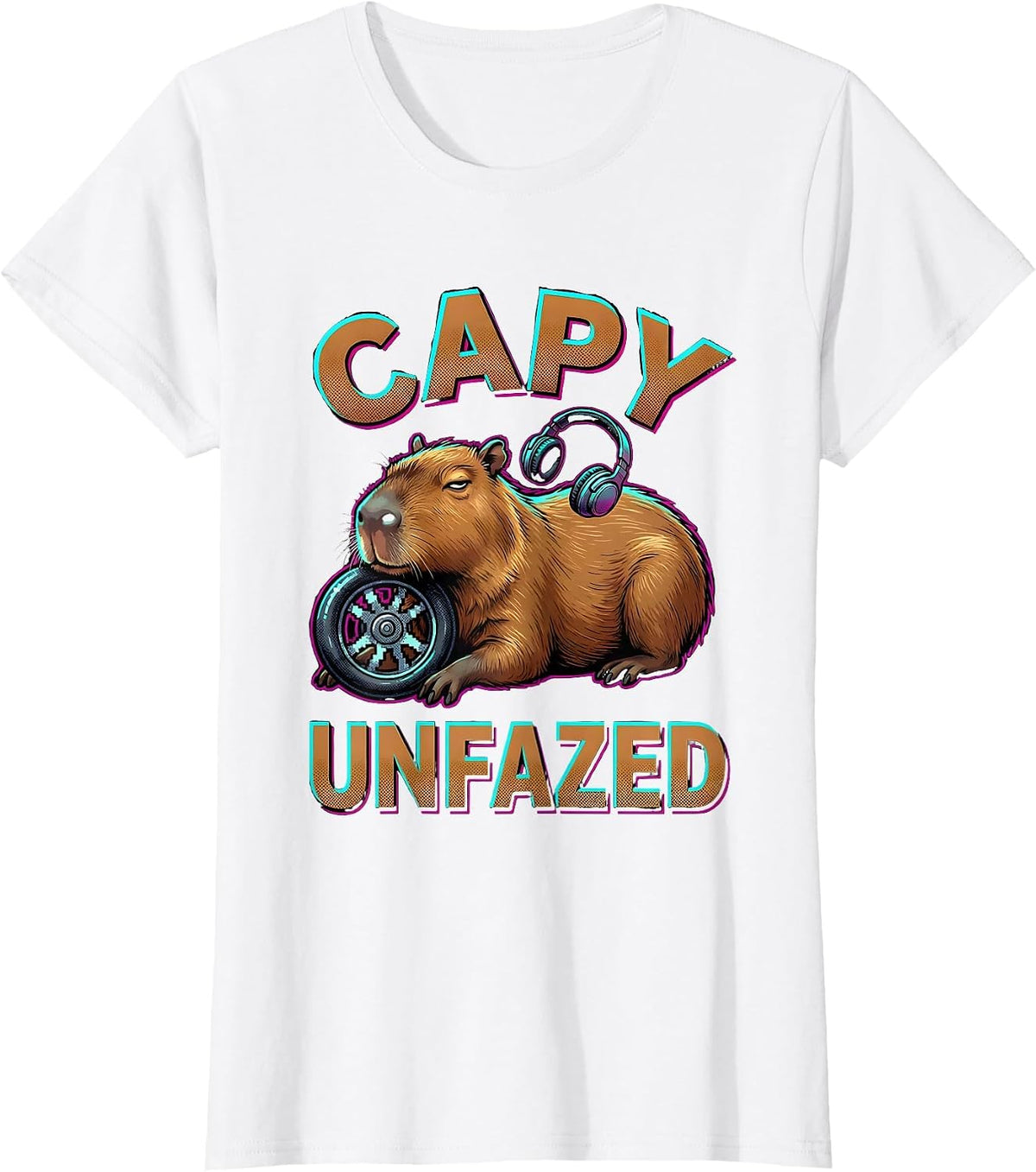 Women's Capy, Unfazed Pop Art Capybara Gaming Meme Humor T-Shirt - White