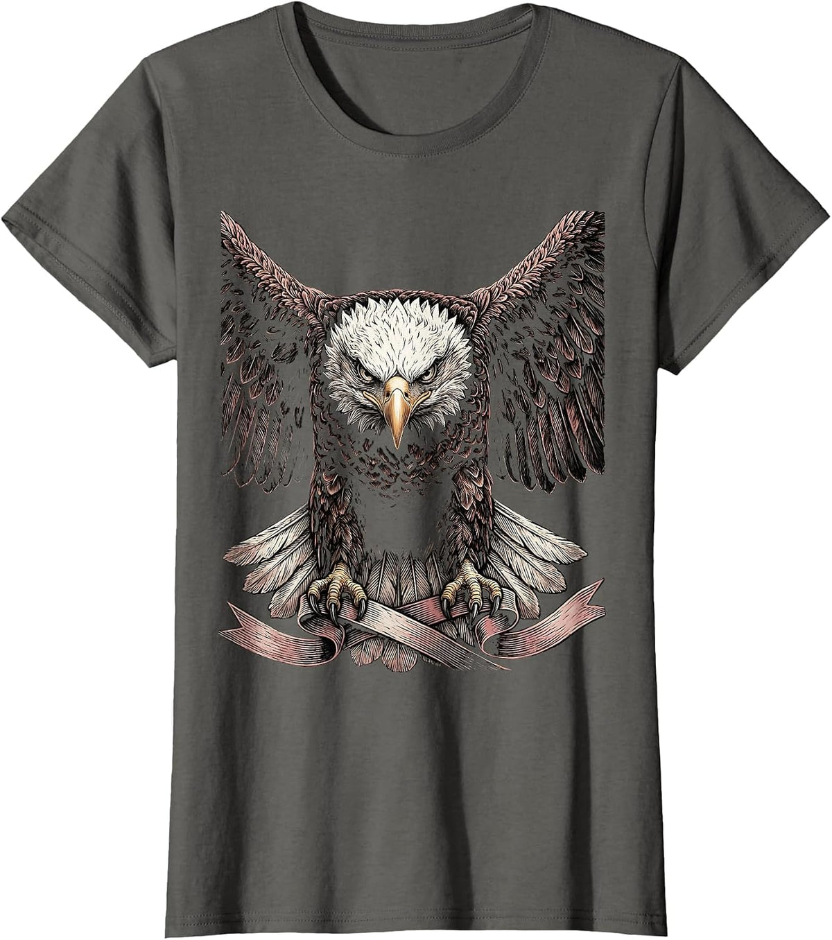 Women's Bald Eagle Pink Ribbon Breast Cancer Awareness T-Shirt - Asphalt Grey