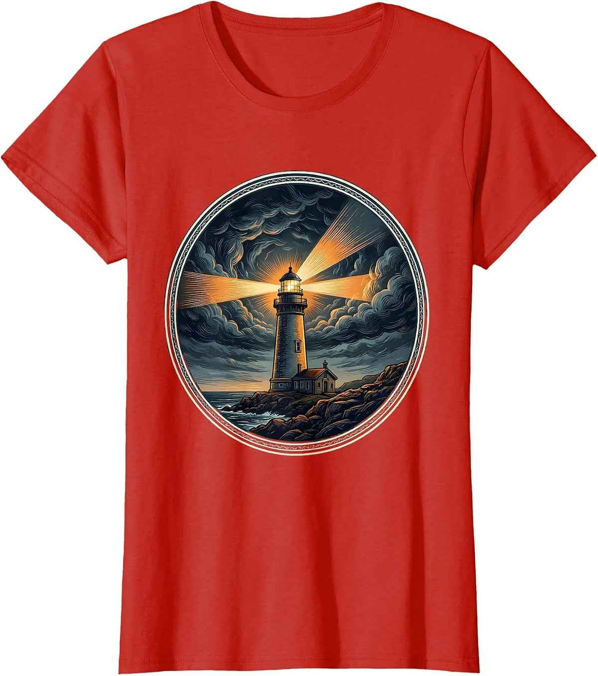 School Psychologist Lighthouse Storm Graphic T-Shirt - Red