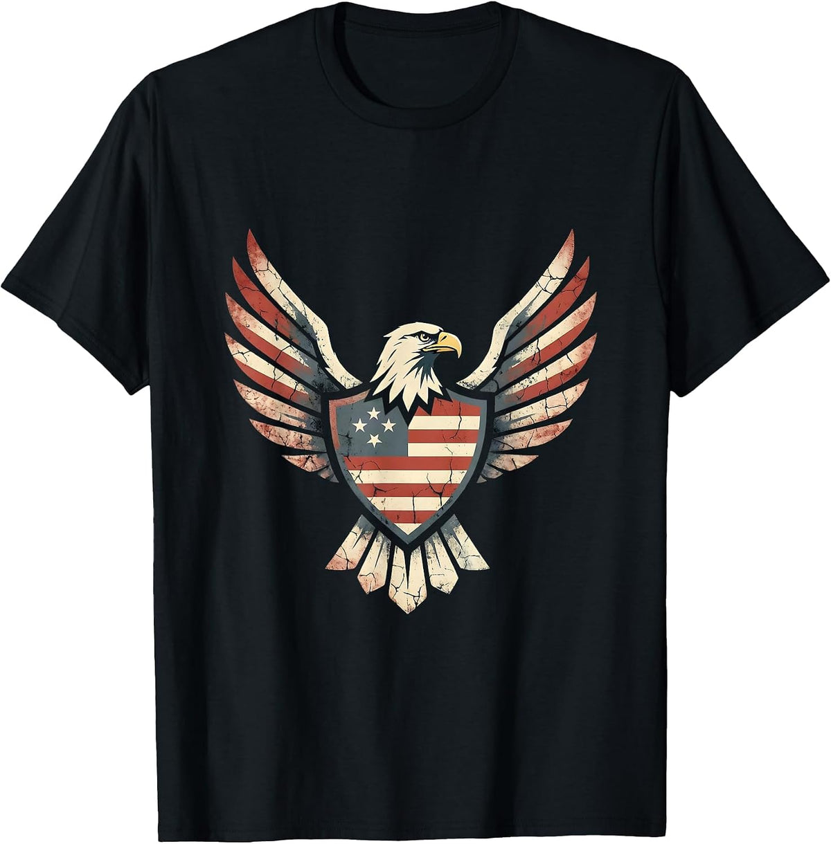 Men's American Flag Warrior Shield and Eagle Graphic T-Shirt - Black