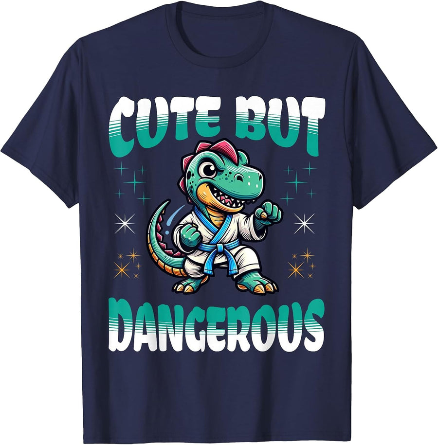 Funny Martial Arts Karate Taekwondo Dinosaur Animal Cute But T-Shirt - Navy Blue